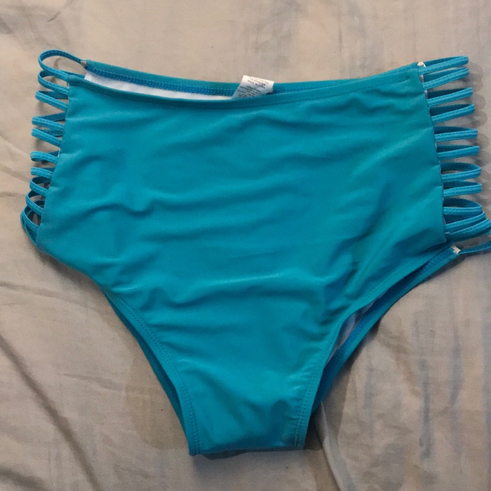 Blue Strappy High Waisted Bottoms